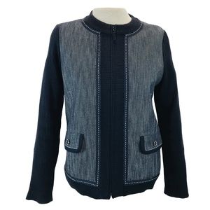 TanJay Navy Blue Denim Ribbed Knit Zip Sweater PS
